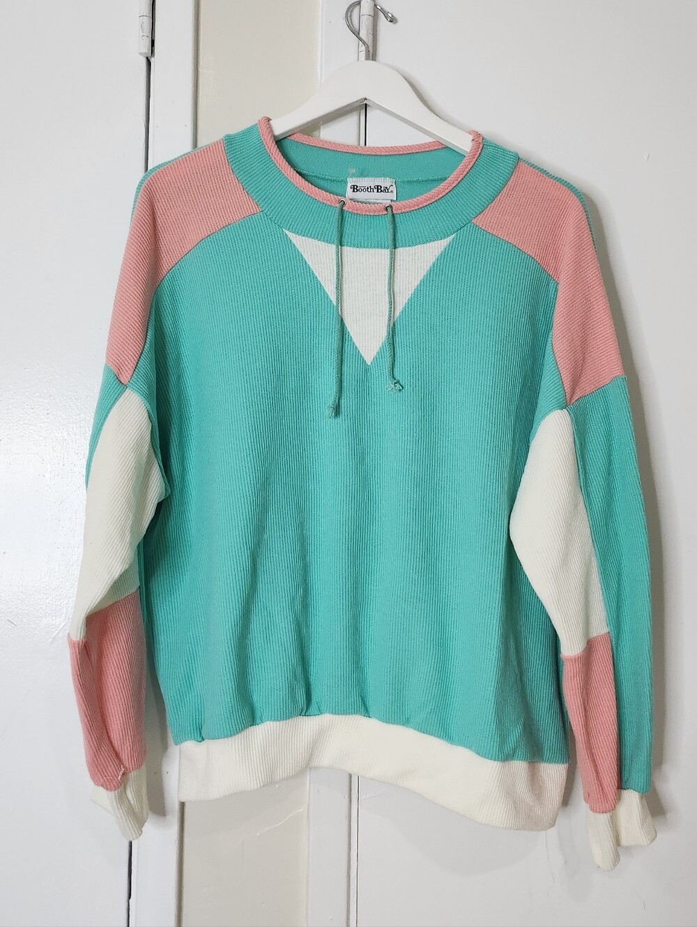 Vintage Pullover Womens  Seafoam 90s Coastal Colorblock Ribbed